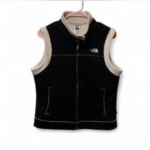 The North Face Black and Cream Sherpa Vest